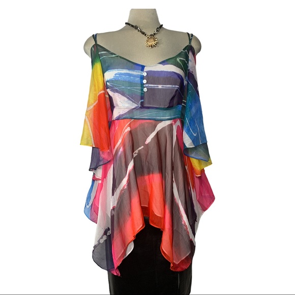 Bianca Nygard Designer multicoloured Open Shoulder Blouses Size 10 - Picture 6 of 11